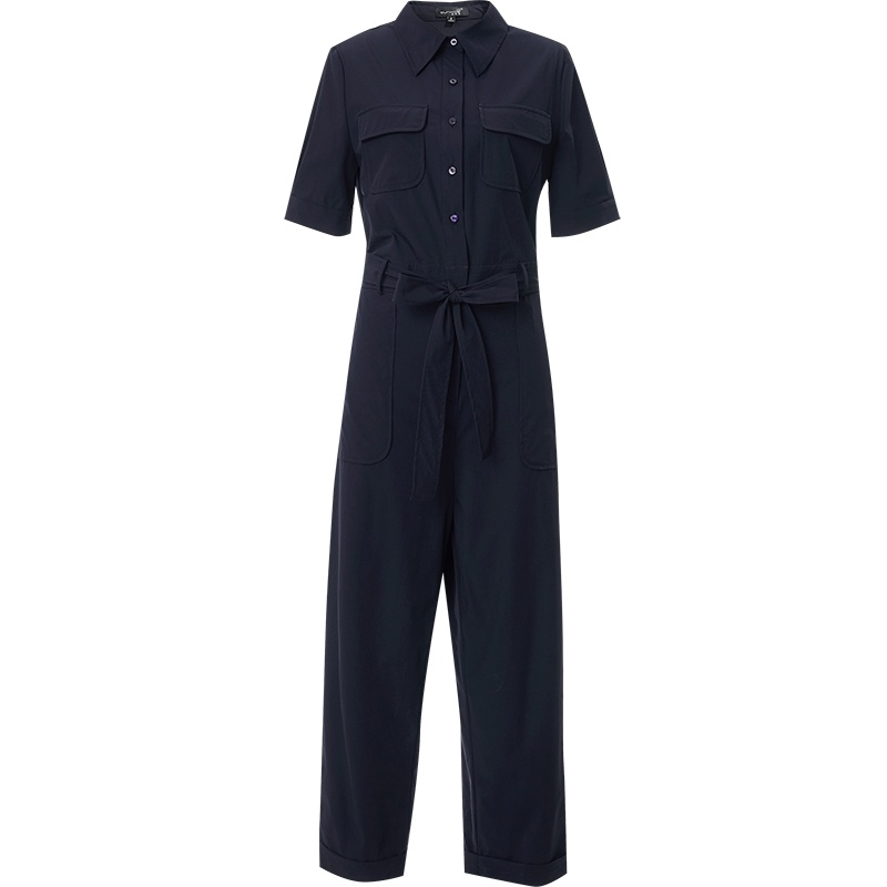 欧昵雪气质工装连体衣夏季翻领收腰显瘦七分连体裤女