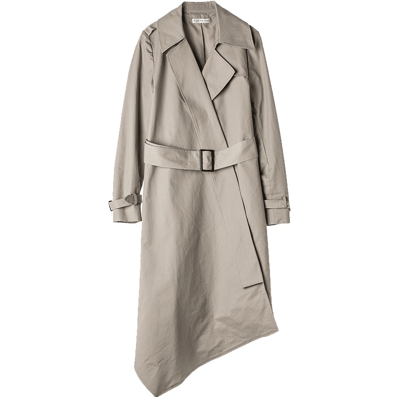 sdeer圣迪奥2018秋装气质平驳领斜摆腰带翻领风衣外套S18181806