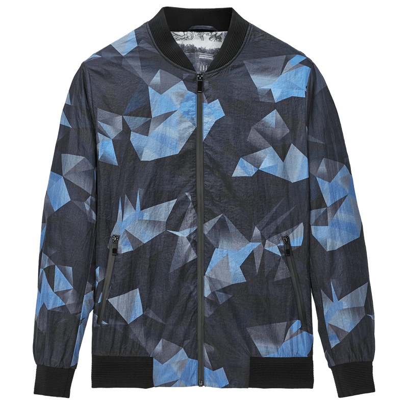 海一家2019秋季棒球领几何图案拉链口袋大众休闲夹克外套男