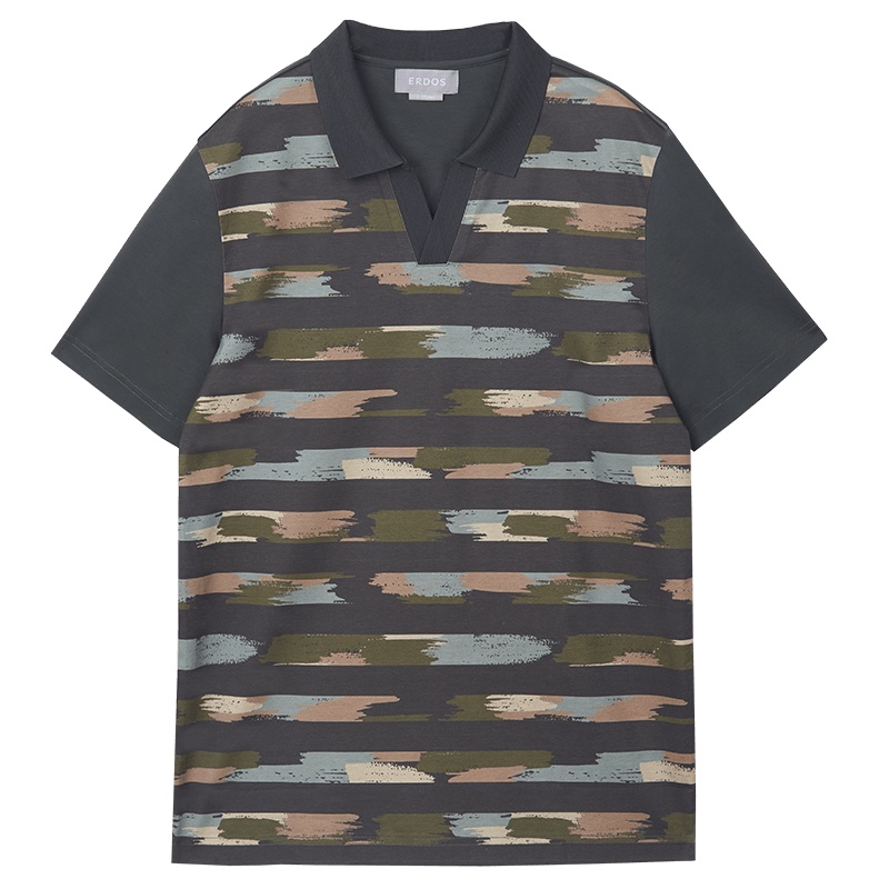 鄂尔多斯ERDOS 春夏纯棉舒适小翻领迷彩休闲短袖男士T恤