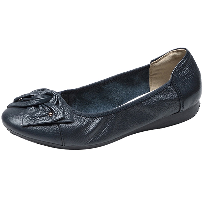 2021春夏凉鞋女浅口单鞋女平底妈妈鞋软底休闲皮鞋花朵女鞋平跟平底大码TPR(牛筋)(真皮)41-43 42麦可斯.米娅