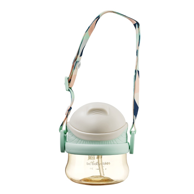 babycare宝宝学饮杯带吸管婴儿喝水杯便携防摔幼儿园儿童水杯 新品-温特绿-把手款(PPSU)