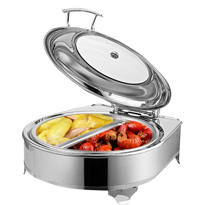 满森圆形不锈钢布菲炉电加热自助餐炉酒店翻盖保温炉早餐炉餐具液压可视保温锅具