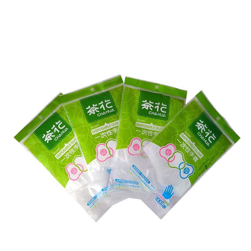 茶花一次性手套加厚食品用餐饮塑料透明薄膜卫生厨房一次性pe手套100只