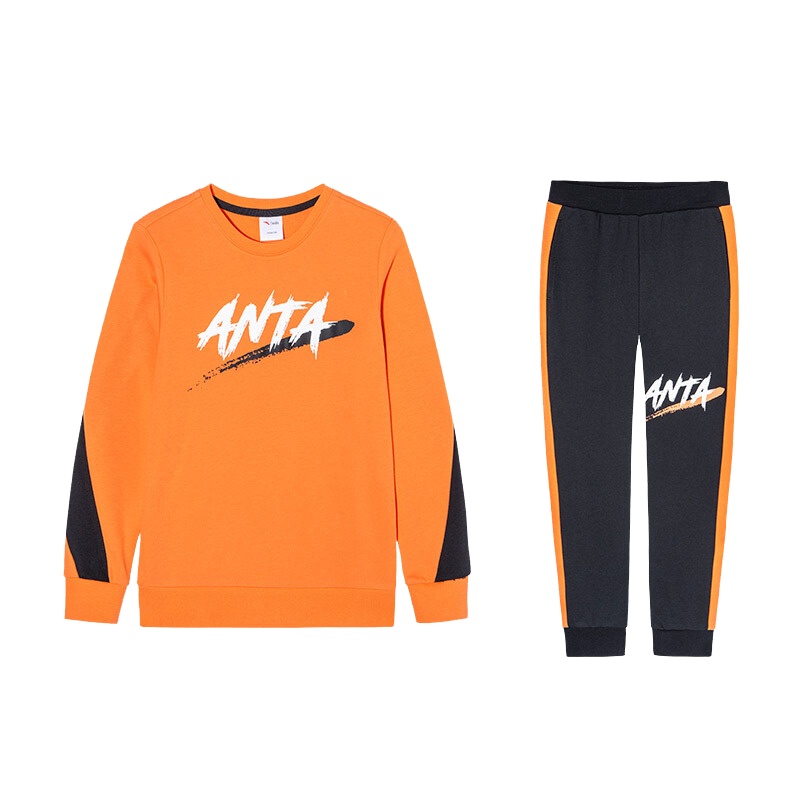 安踏(ANTA)官方旗舰店儿童童装男中大童2020春季针织运动套装梦幻黑-2/130