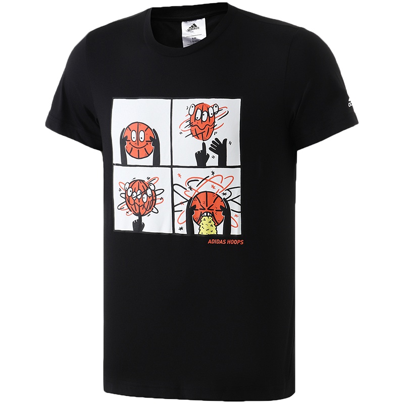 阿迪达斯男服短袖T恤篮球卡通印花运动休闲运动服DU6857