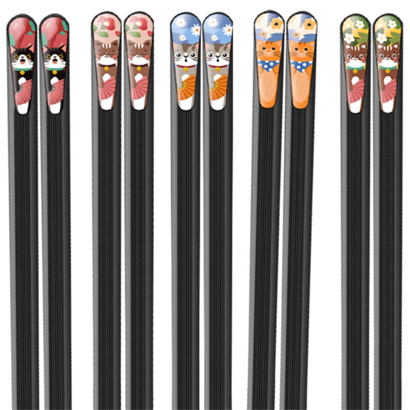 双枪筷子家用防霉防滑耐高温油炸5双官方旗舰店日式合金筷子套装猫咪筷