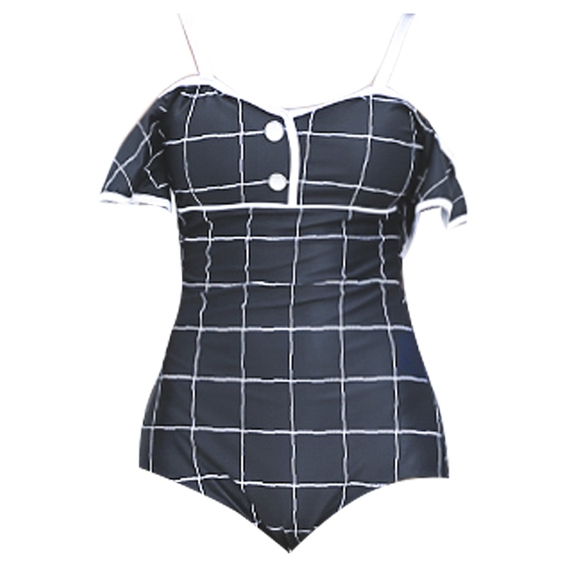 OOK连体裙式泳衣女保守遮肚显瘦游泳衣大胸聚拢性感大码泳装新款 黑格