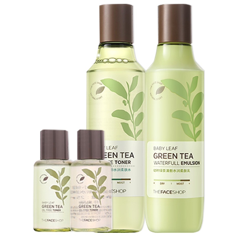 菲诗小铺幼叶绿茶清新水润水乳套装 350ml(柔肤水150ml+25ml+柔肤乳150ml+25ml)