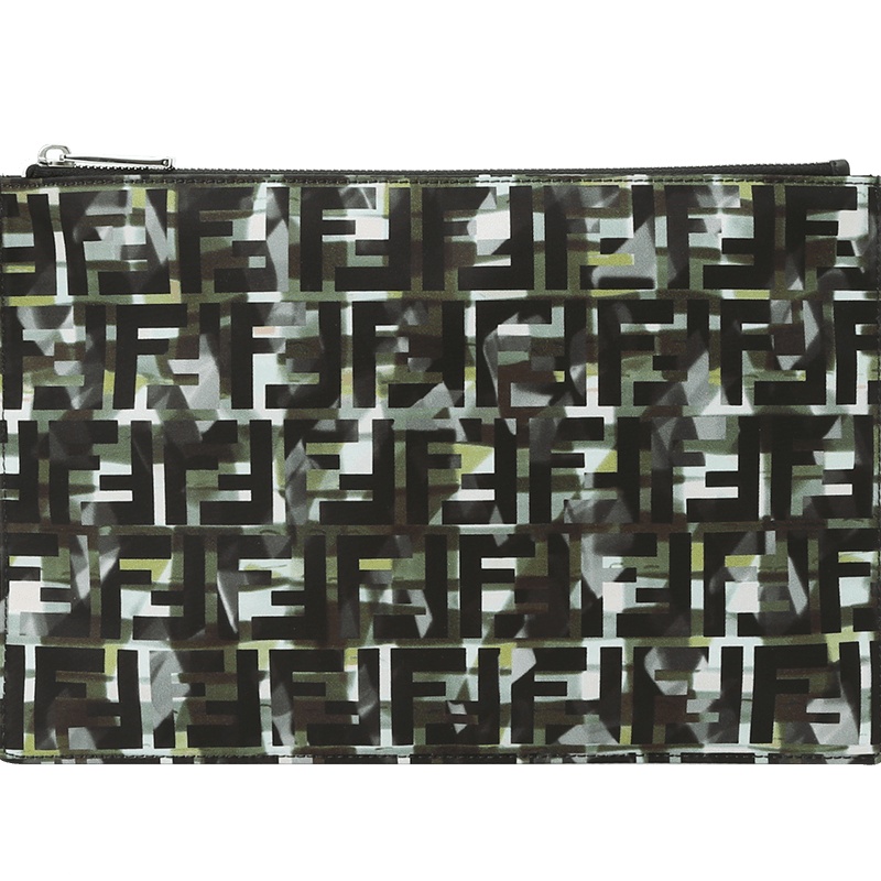 FENDI 芬迪 POUCH 手拿包中号 FF标识LOGO织物7N0105银扣