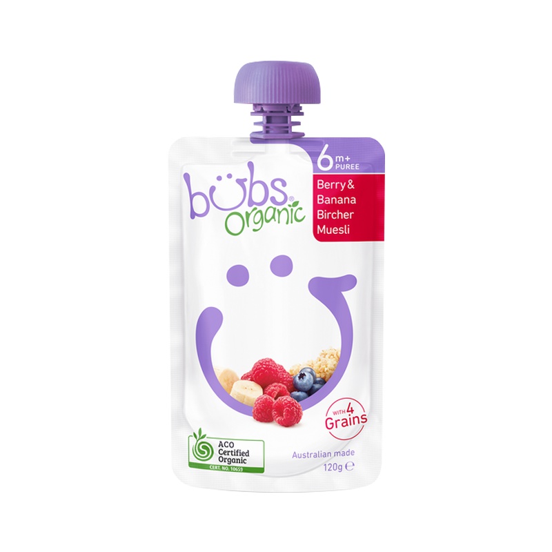 澳洲贝儿Bubs Organic婴幼儿有机果泥(覆盆子+香蕉)果泥120g 6月+ 宝宝辅食营养早餐零食