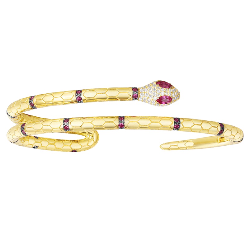 apm MONACO吴昕同款金黄色红刚玉蛇神手镯时尚镶晶钻腕饰银手环女士宴会首饰AB3506XKRY