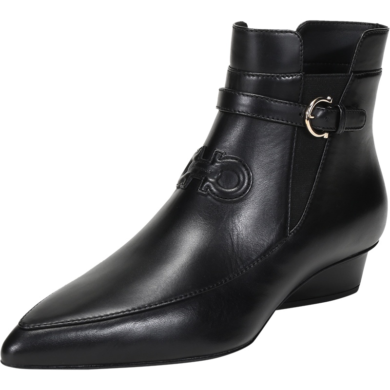 Salvatore Ferragamo 菲拉格慕 女士牛皮/织物低跟靴短靴 0732741