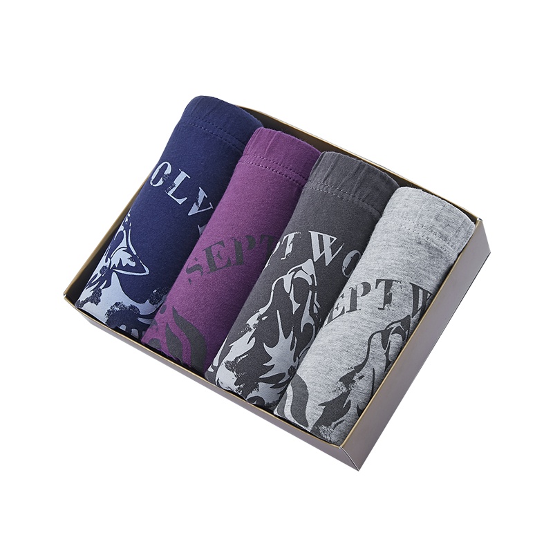 七匹狼 4条装舒适透气印花纯棉平角男士内裤男