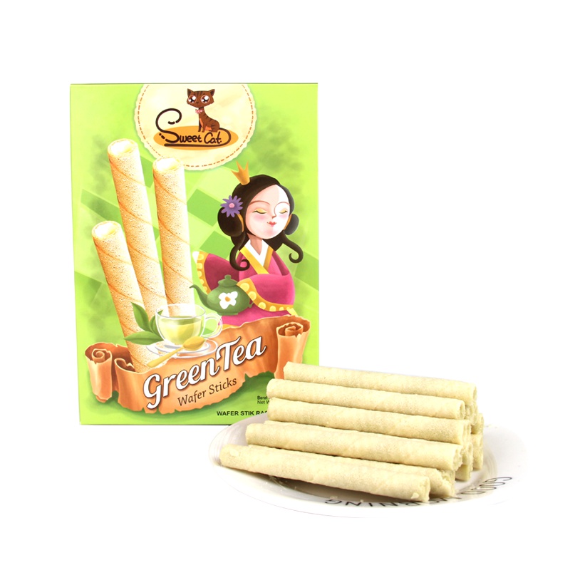 印度尼西亚原装进口 Sweet cat 甜猫绿茶味卷心酥100g/盒 甜而不腻 蛋卷糕点 休闲零食 卷心酥华夫饼干