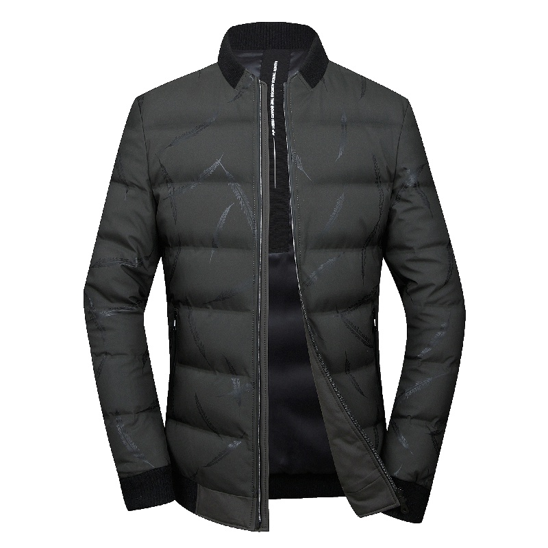 雪中飞羽绒服男短款立领时尚休闲印花韩版修身保暖冬季外套