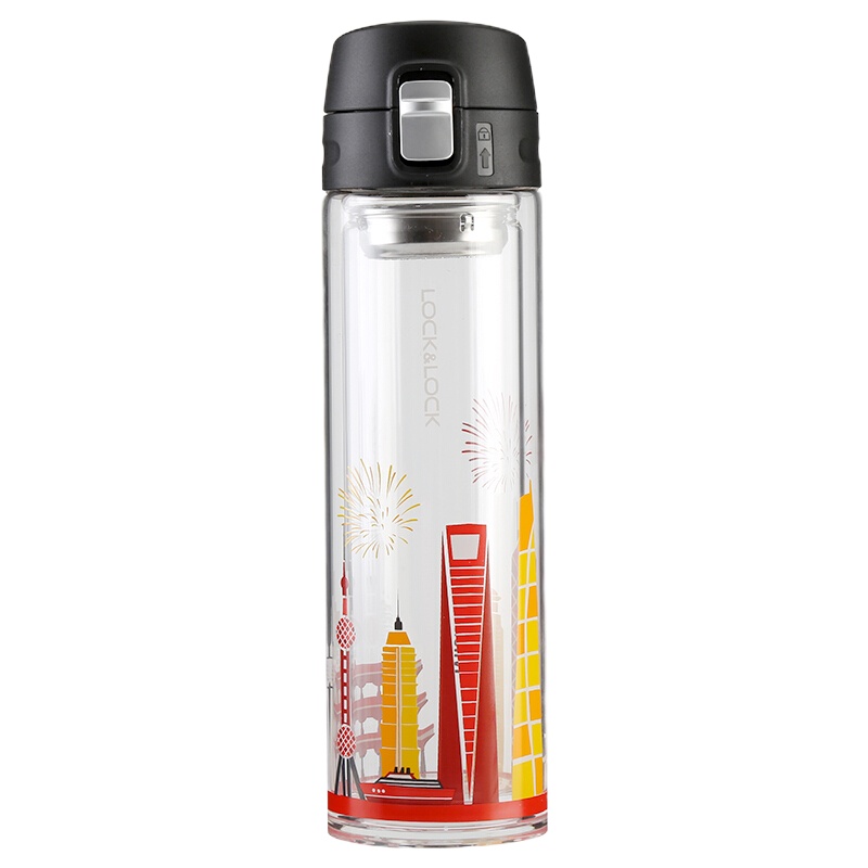 乐扣乐扣 LLG663 玻璃水杯 双层玻璃杯 350ml 黑色 款式随机(一个装)可定制