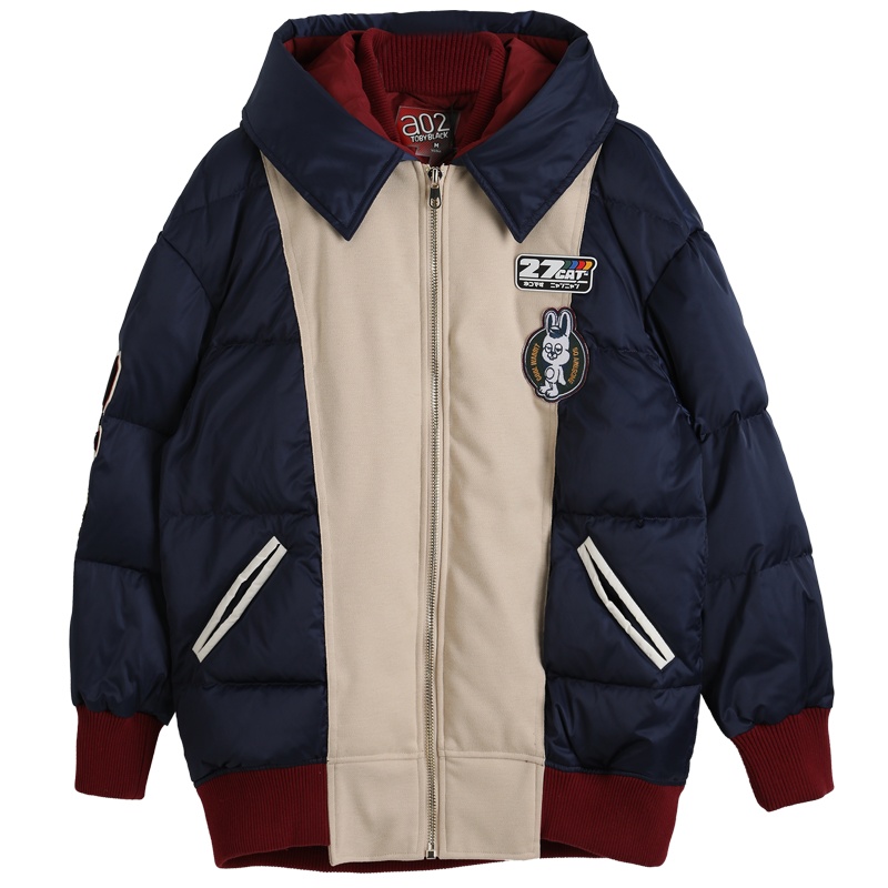 a02商场同款潮流街头风拼色连帽翻领短款羽绒服女D1T6D0071CT