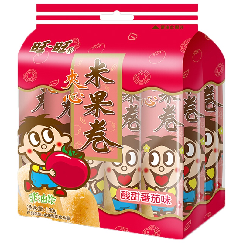 旺旺 夹心米果卷 零食 膨化食品 饼干糕点 番茄味 180g