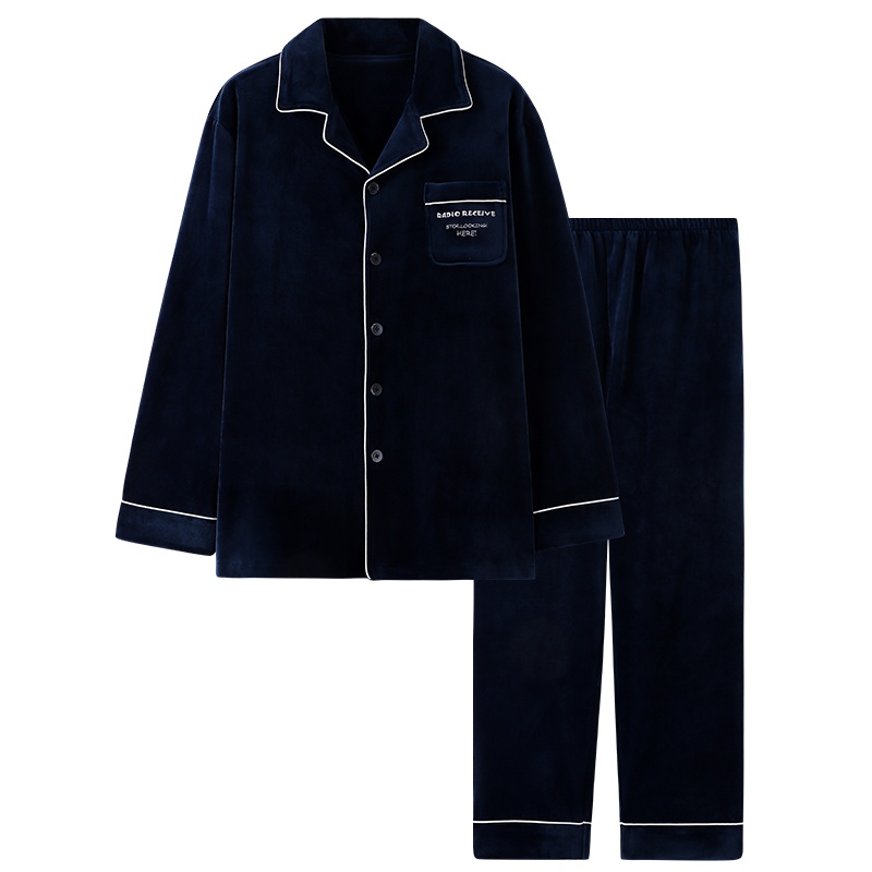 猫人男士珊瑚绒睡衣秋冬季保暖法兰绒开衫家居服海岛绒两件套