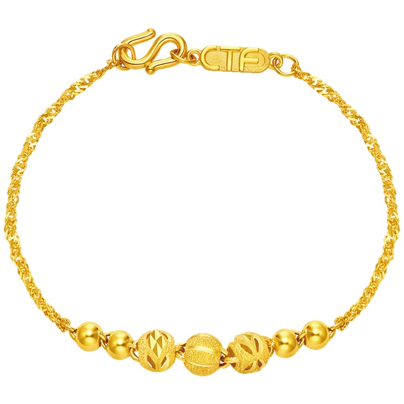 周大福珠宝首饰镂空车花圆珠足金金手链女计价（工费258）F217563