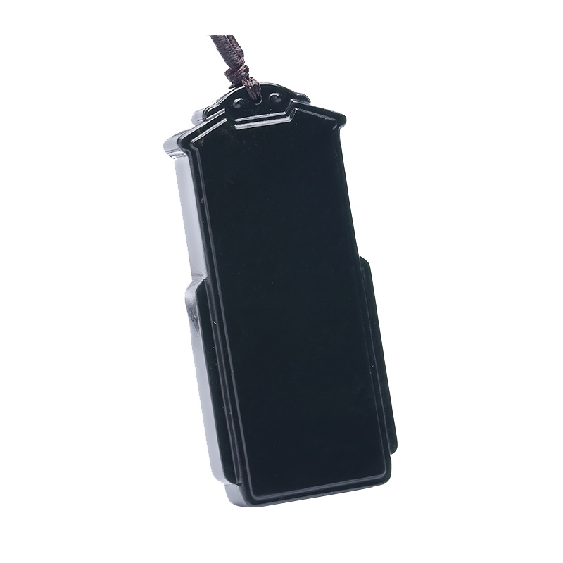 和田玉墨玉无事牌玉石坠子 如意玉牌男款玉佩