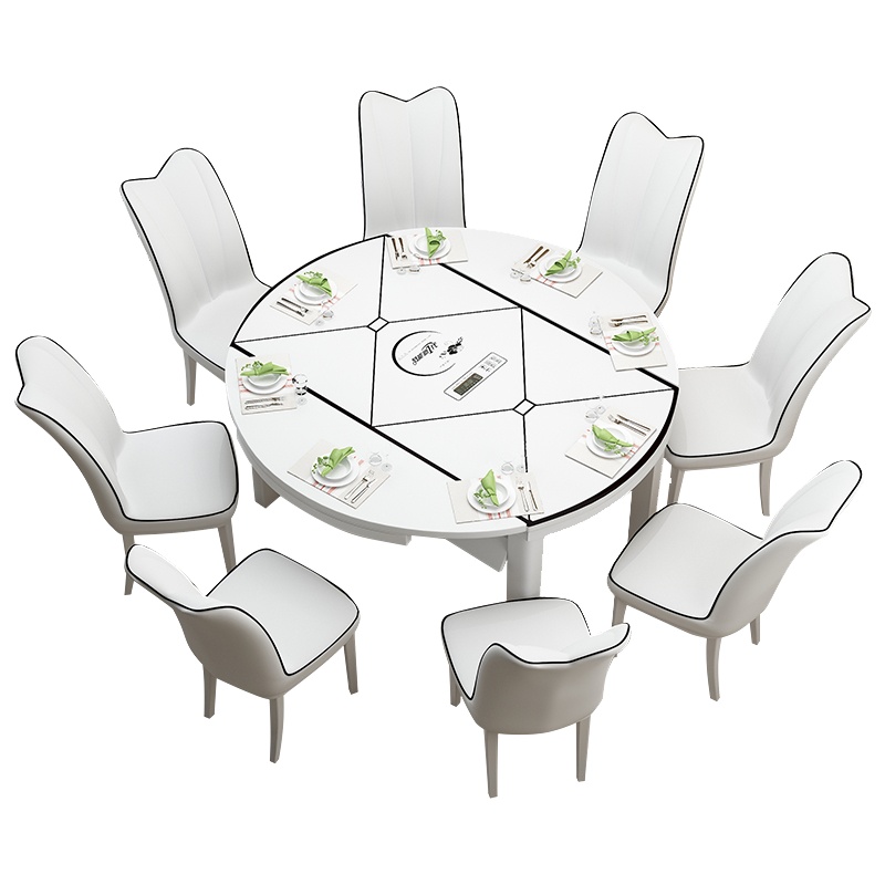 艺可恩餐桌椅组合简约家用小户型带电磁炉实木折叠可伸缩方圆两用吃饭桌