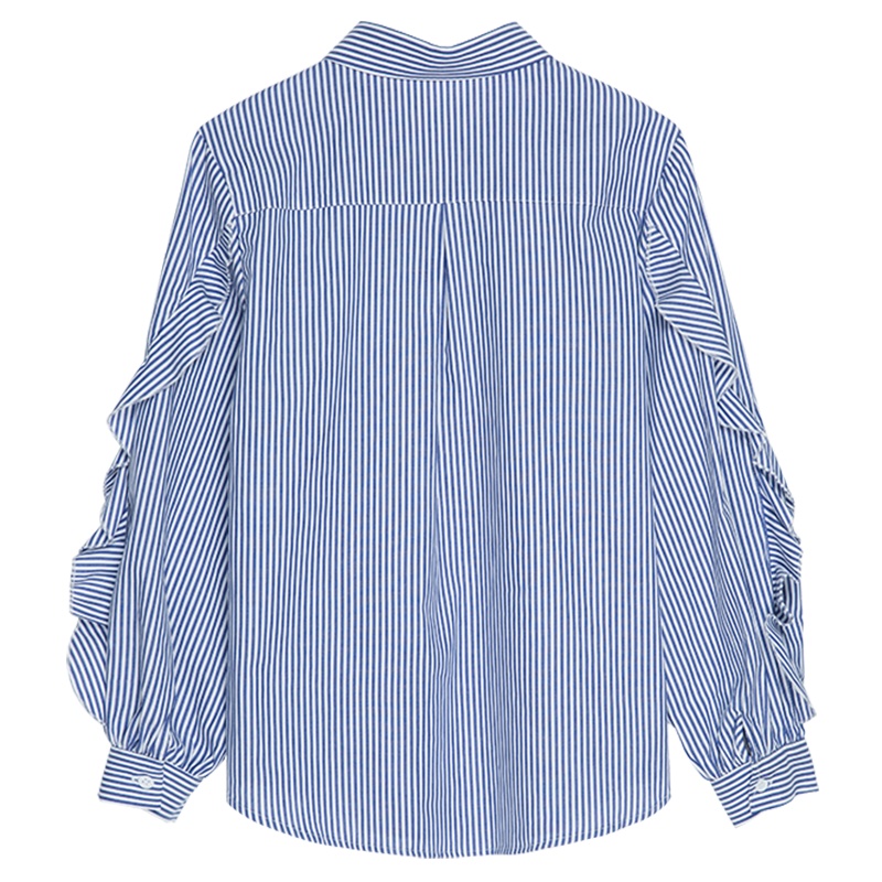 恒源祥女士衬衫2021春装新款潮流衬衫女设计感小众长袖宽松纯棉衬衣条纹上衣