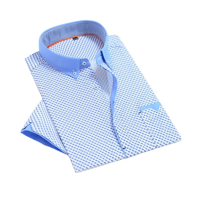 相思鸟(xiangsiniao)男士夏季短袖印花衬衫八字方领混纺短袖衬衫C342S