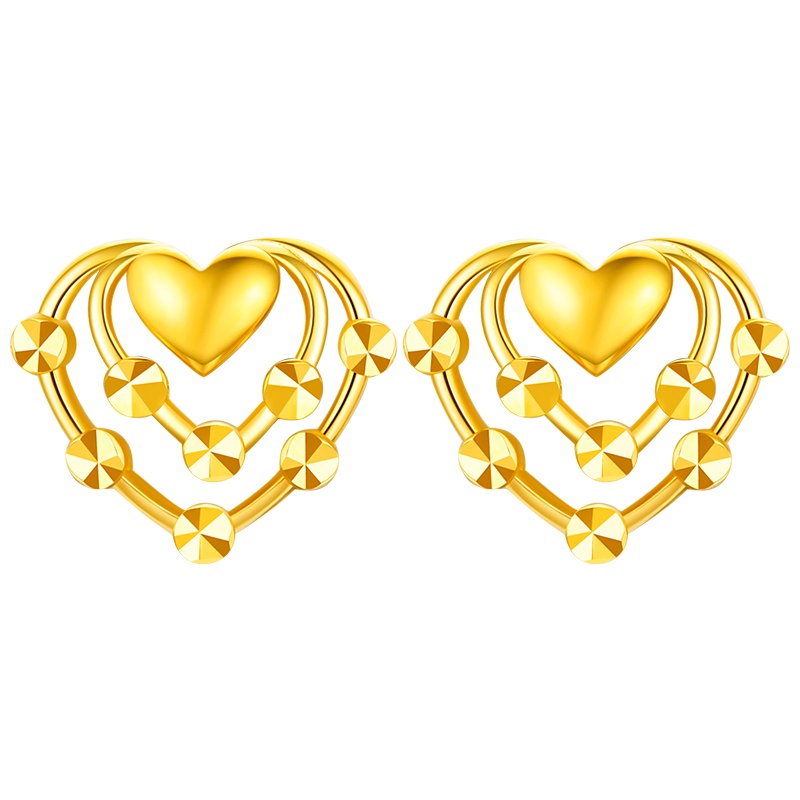 佰色传情18K金耳饰女简约彩金耳钉车花Au750爱心耳环送女友送闺蜜送朋友生日节日礼物