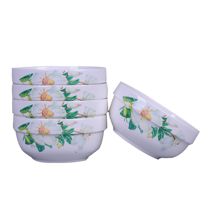 瓷物语7英寸大号碗大汤碗面碗陶瓷家用大饭碗5个装大碗泡面碗(百合)