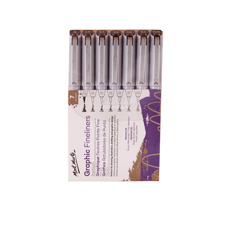 蒙玛特黑色针管笔细头马克笔手绘描图勾线笔7支装水彩笔中性带帽批发