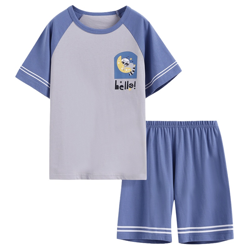 猫人2021纯棉夏季新款男童短袖家居套装儿童睡衣