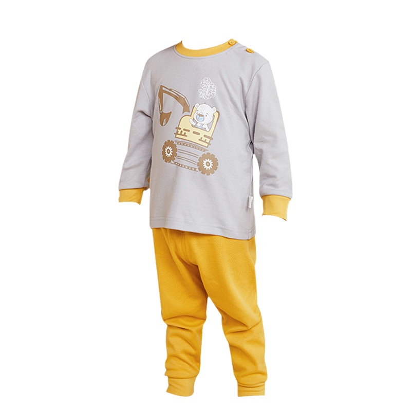 猫人[挖机萌熊家居套]纯棉宝宝内衣套装秋季儿童睡衣儿童秋衣秋裤