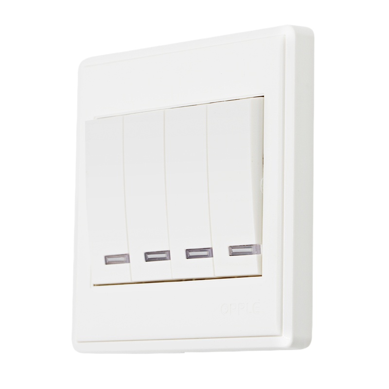 欧普照明 四开单控开关插座面板86型P06白色4开单联墙壁开关