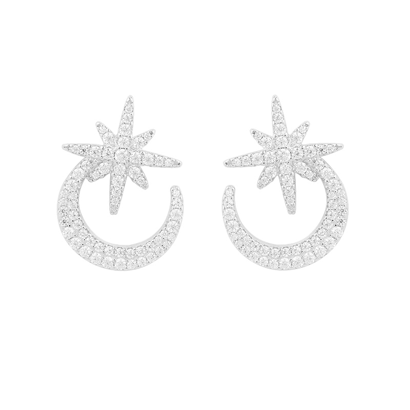 [apm MONACO]星月耳钉S925银耳饰镶钻高贵气质宴会穿孔耳环女士圣诞银饰品