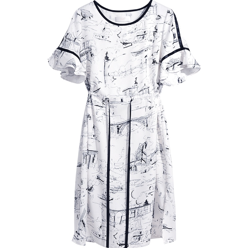 娅丽达女装2019夏季新款雪纺连衣裙A字裙套头高腰印花仙女裙子I6340