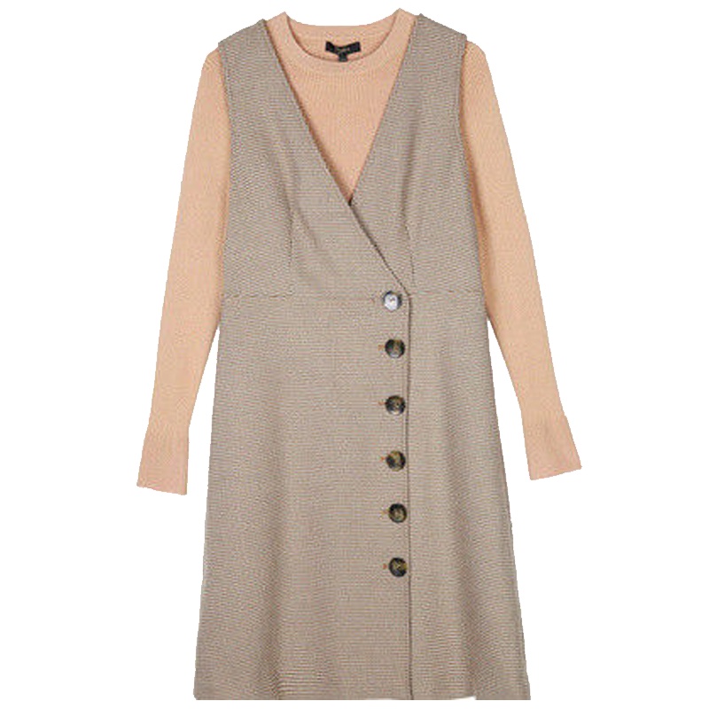 【专柜同款】拉夏贝尔针织衫连衣裙两件套女秋冬新款修身长袖毛衫裙子时尚套装30084219