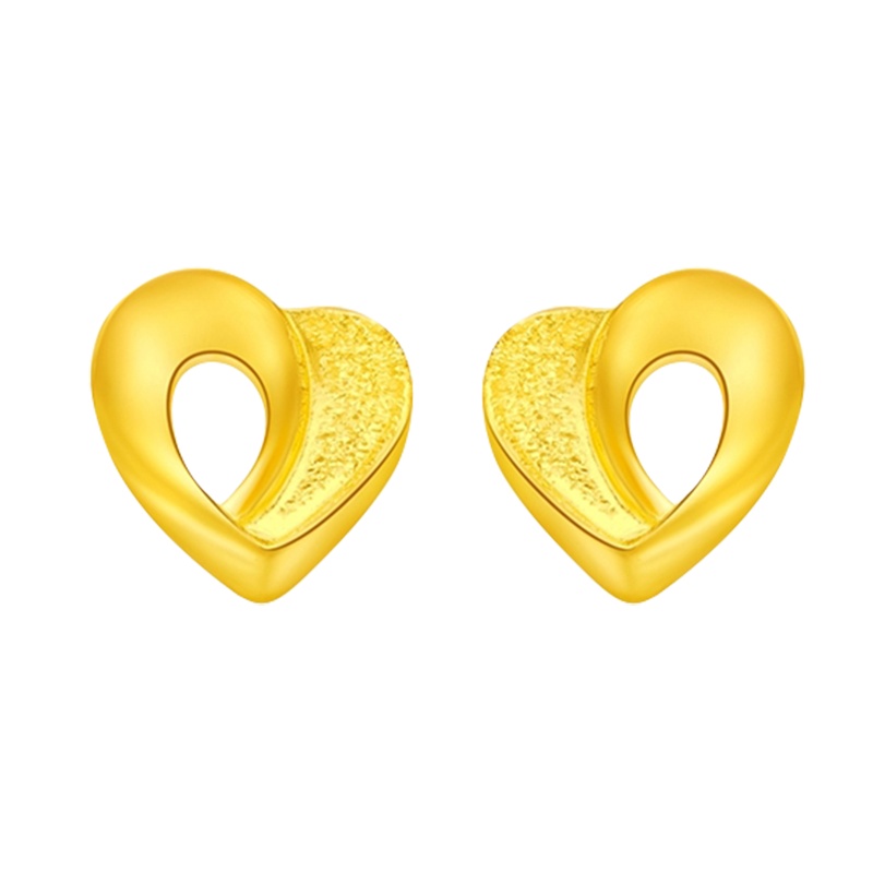 周大福 优雅心形足金金饰品耳钉Plus计价F197078(工费:48元)