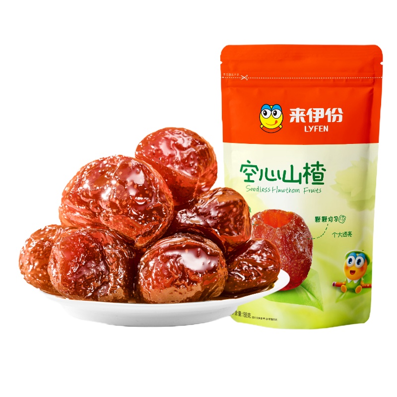 来伊份 空心山楂188g/袋 山楂球无核蜜饯果脯果干小包装散装零食苏宁超市自营零食