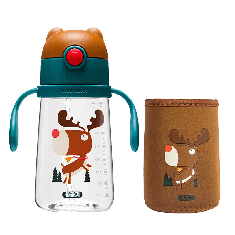 杯具熊儿童水杯幼儿园宝宝防漏吸管杯儿童防摔防呛学饮杯 鸭嘴杯BEDDYBEAR麋鹿学饮杯
