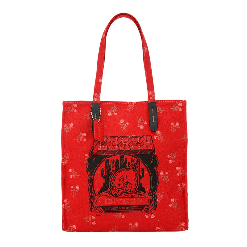 COACH 蔻驰 奢侈品 女士专柜款红色印花帆布手提单肩托特包 55551 GDNP0