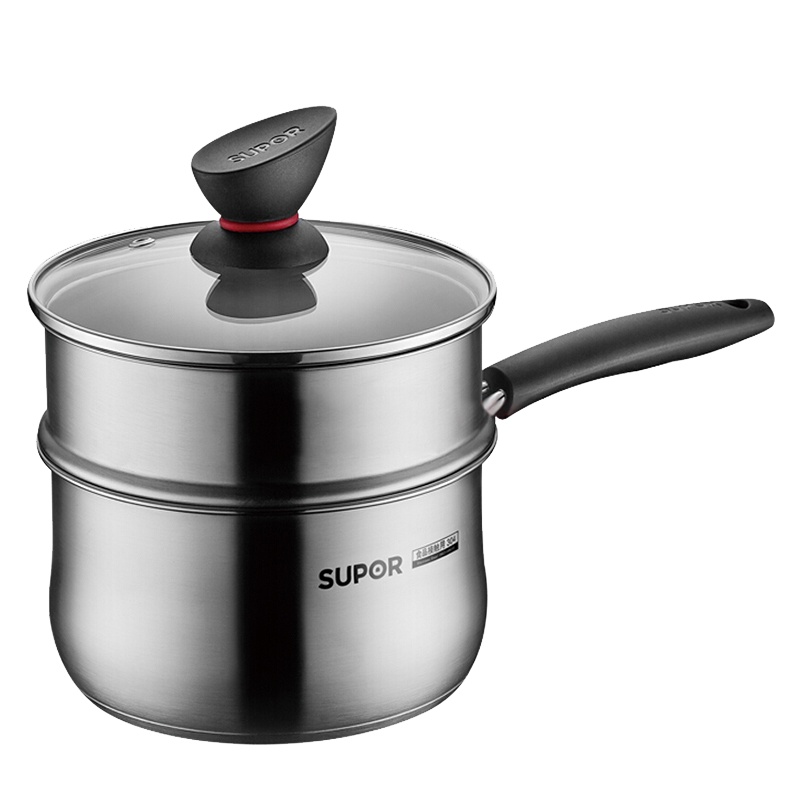 苏泊尔（SUPOR）奶锅小红圈304不锈钢汤锅多用蒸锅婴儿辅食锅电磁炉燃气通用 16CM 带蒸屉 ST16Z3