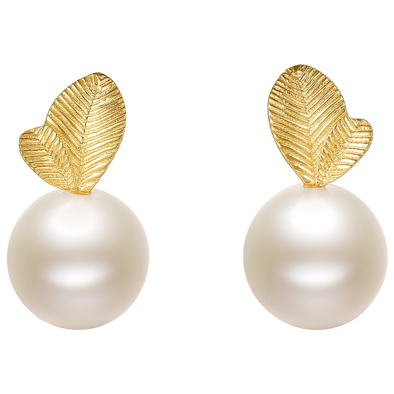 周六福(ZHOULIUFU)珠宝18K金耳饰女强光白色淡水珍珠耳钉耳针正品 优雅 KHPB095120