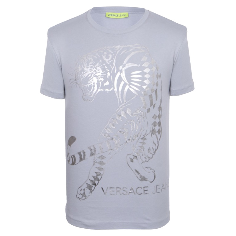 VERSACE JEANS男士灰色棉质短袖T恤衫B3GRB77F 36590 801