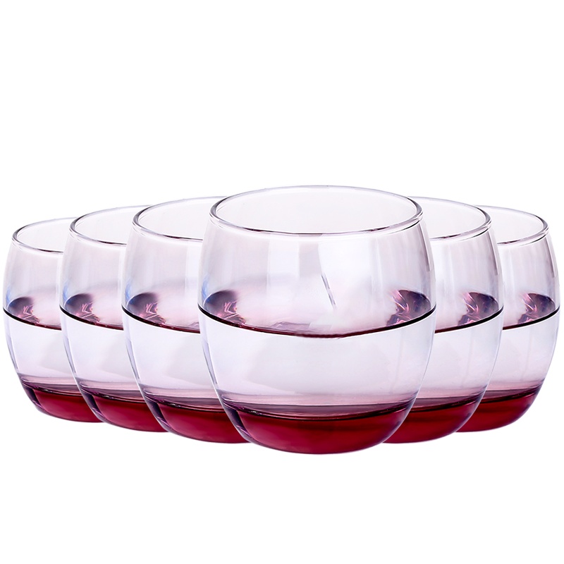 乐美雅无铅玻璃冰蓝冰粉彩色杯子圆形四方粉蓝水杯泡茶果汁杯子6只