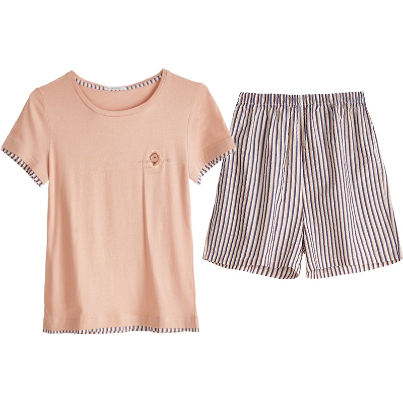 爱帝男士家居服夏季情侣睡衣女2件套装纯棉外穿短袖薄款圆领透气