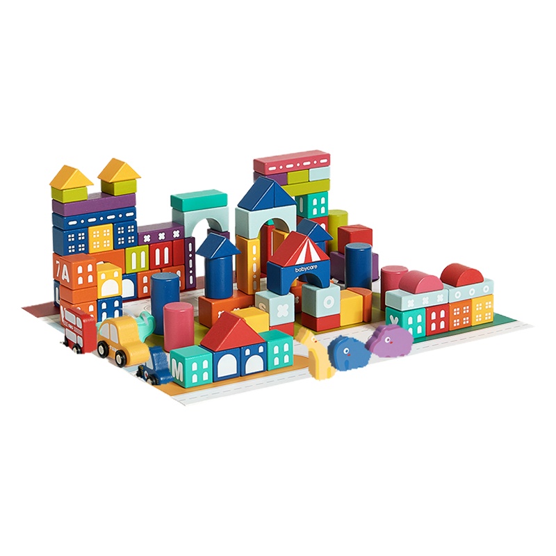 babycare宝宝积木木头 婴儿男孩女孩1-2-3岁儿童启蒙拼装玩具益智布雷西亚广场积木