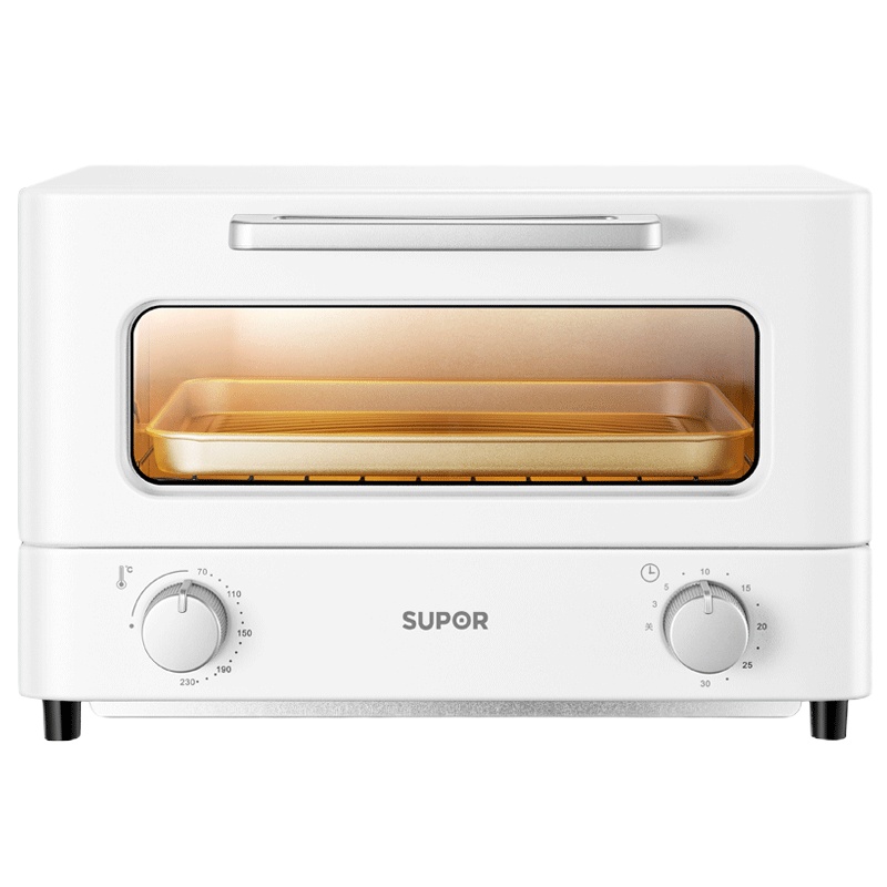 苏泊尔(SUPOR)家用多功能电烤箱 迷你复古小烤箱 12升 带出式烤盘易清洁 烘焙蛋糕 瓷釉白12FK604