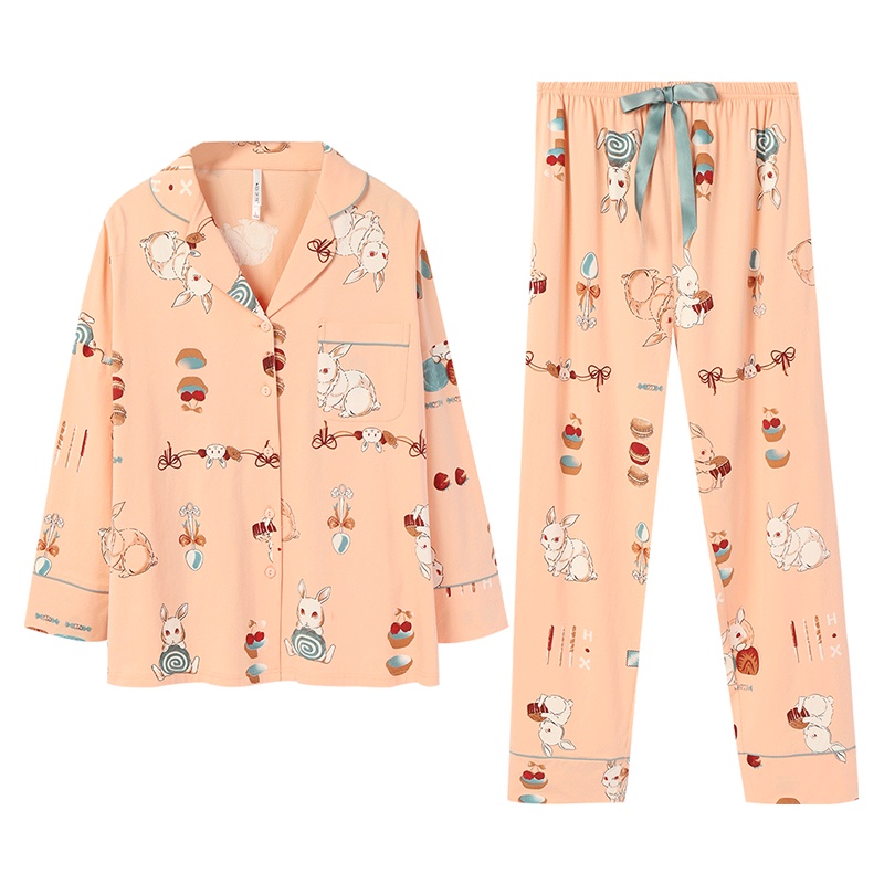 安之伴睡衣女卡通印花套装可外穿女士开衫家居服套装